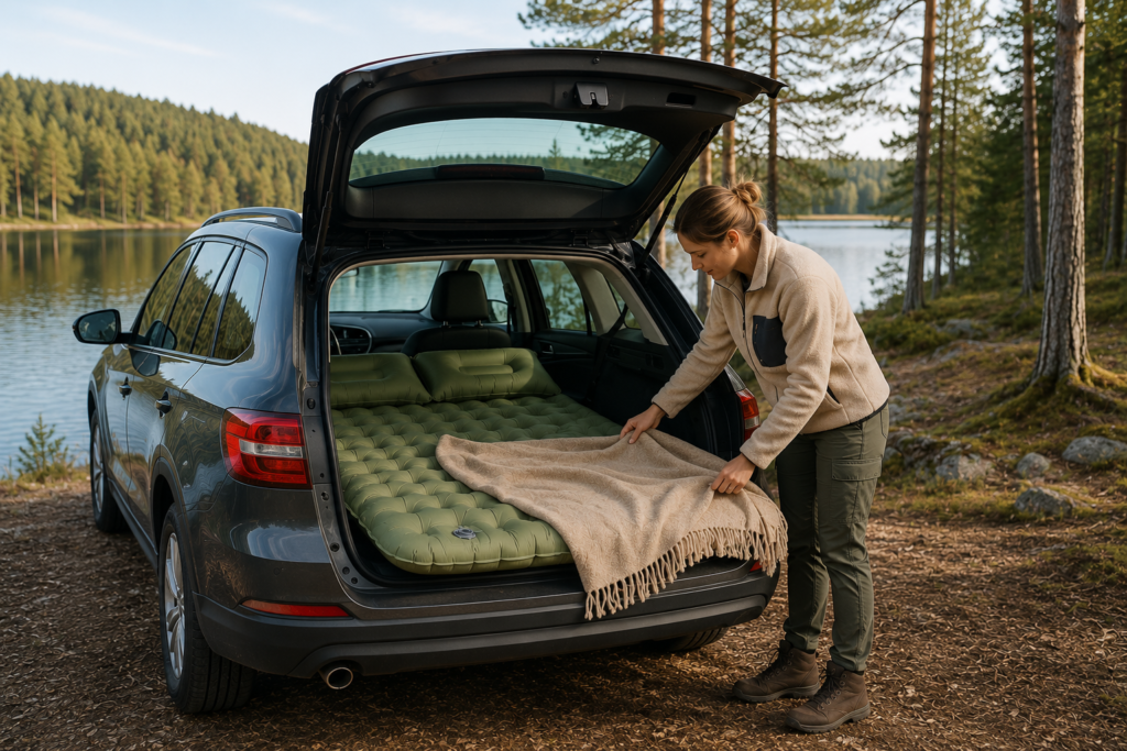 Products Inflatable car mattress fitted in the rear of an SUV for car camping